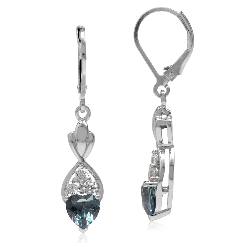 6MM Created Heart Shape Color Change Alexandrite White Gold Plated 925 Sterling Silver Leverback Dangle Earrings June Gemstone Birthstone - Silvershake-store