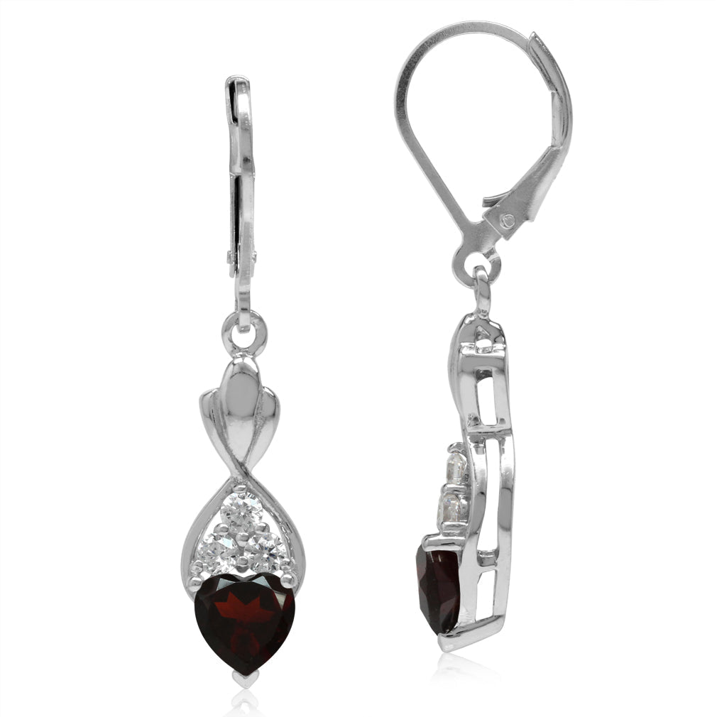 1.68 CTW Natural Heart Shape Red Garnet White Gold Plated 925 Sterling Silver Leverback Dangle Earrings January Gemstone Birthstone - Silvershake-store