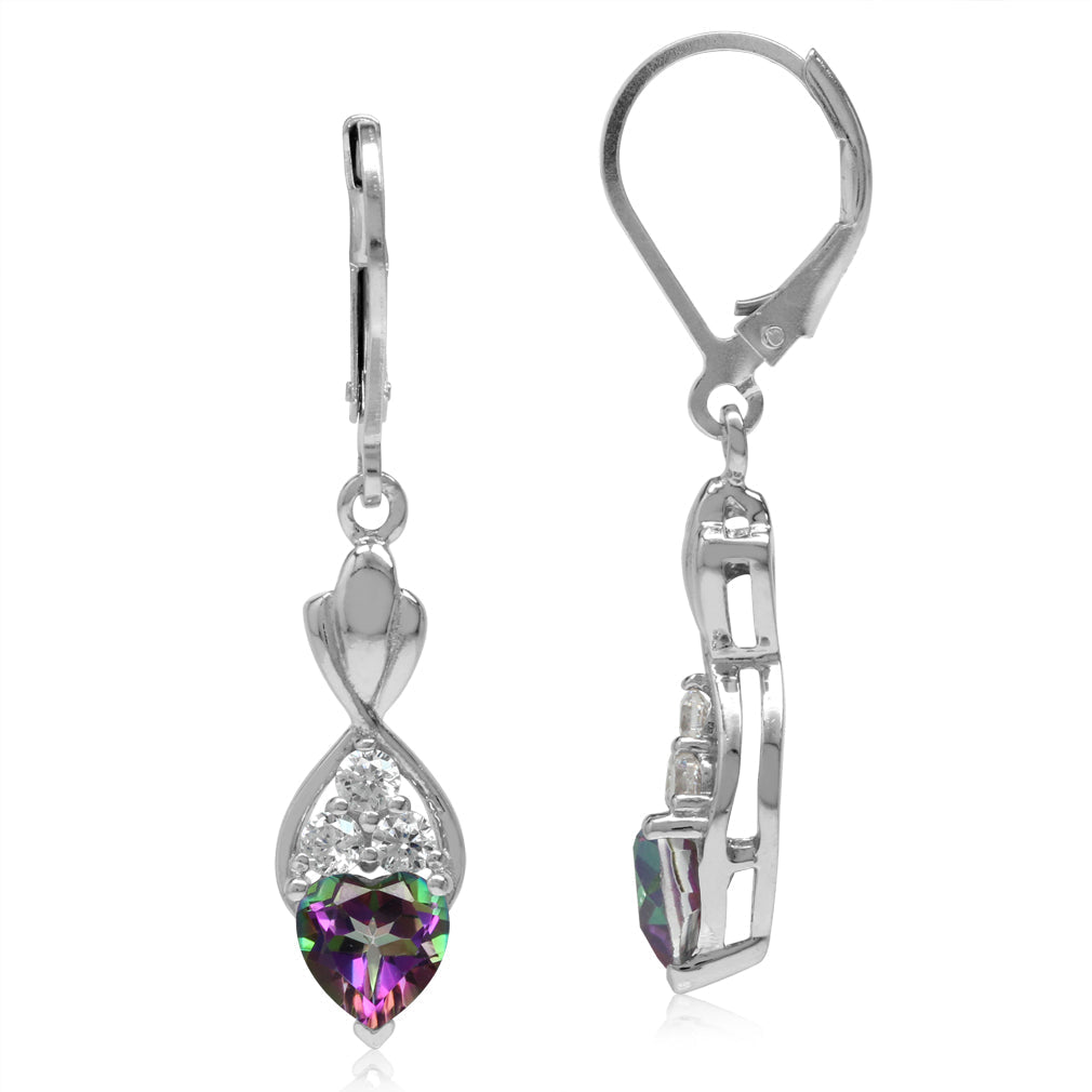 1.88ct. Heart Shape Mystic Fire Topaz White Gold Plated 925 Sterling Silver Leverback Dangle Earrings - Silvershake-store
