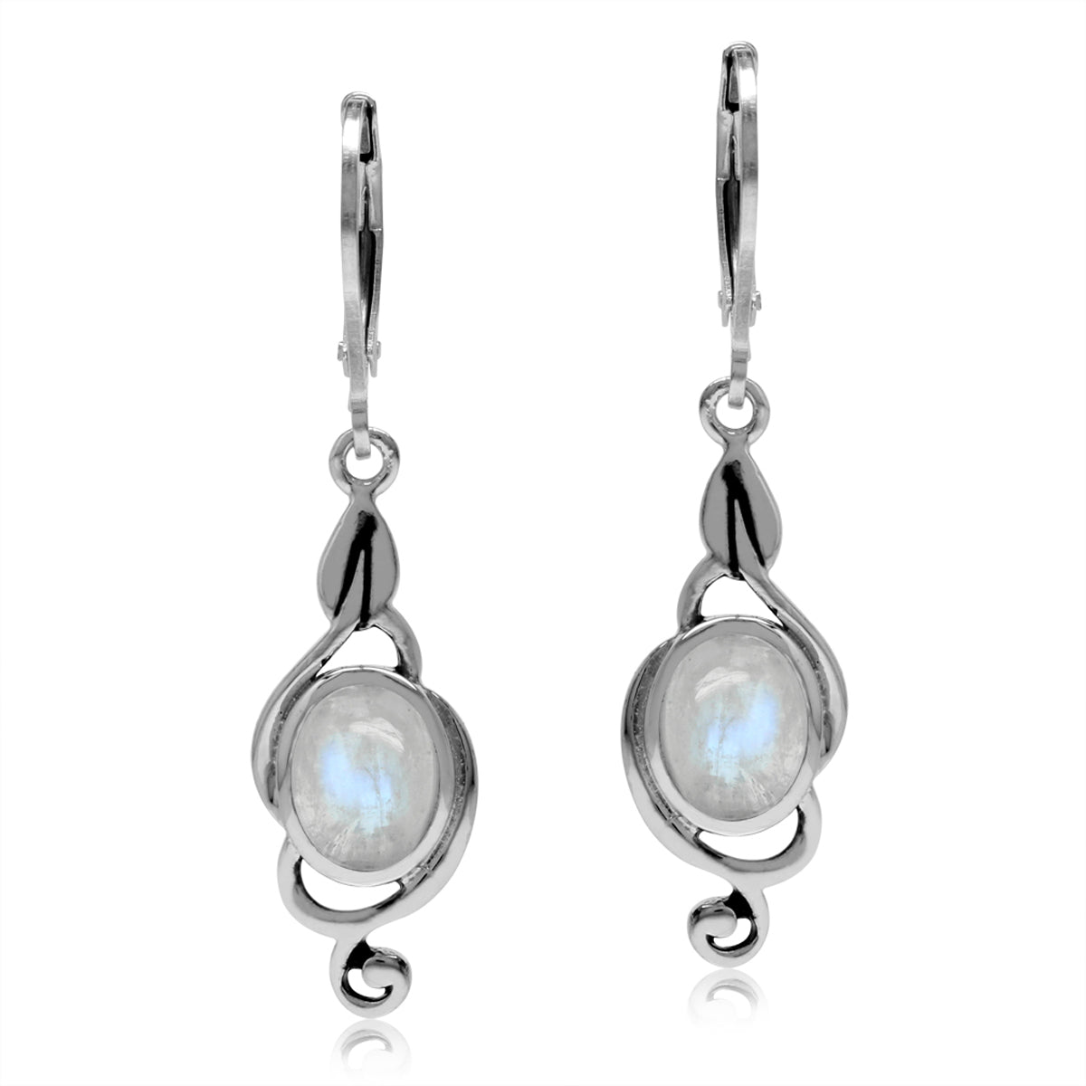 Natural Oval Shape Moonstone 925 Sterling Silver Swirl Drop Dangle Leverback Earrings - Silvershake-store