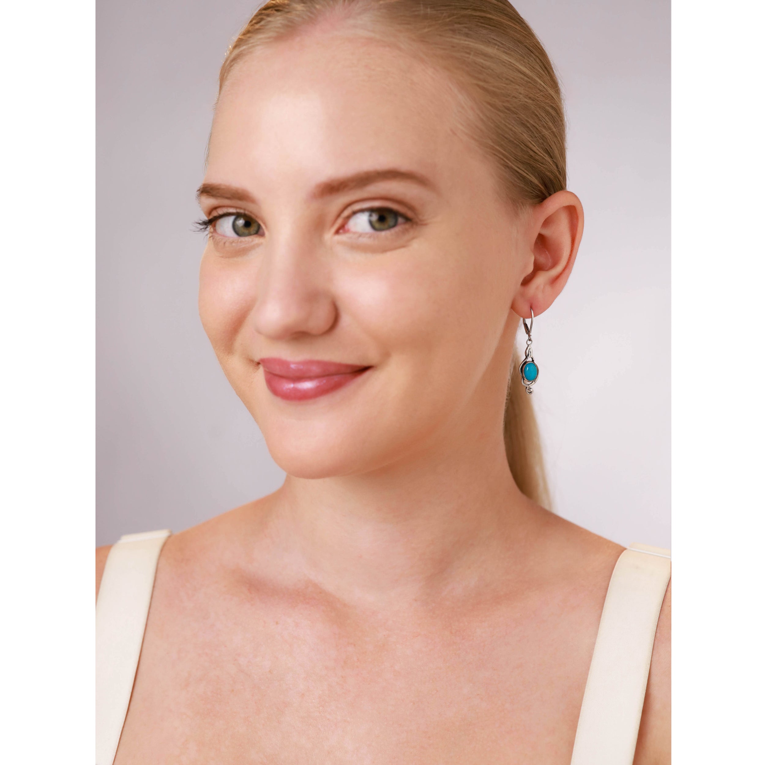 Genuine Oval Shape Arizona American Turquoise 925 Sterling Silver Swirl Drop Dangle Leverback Earrings Jewelry for Women - Silvershake-store