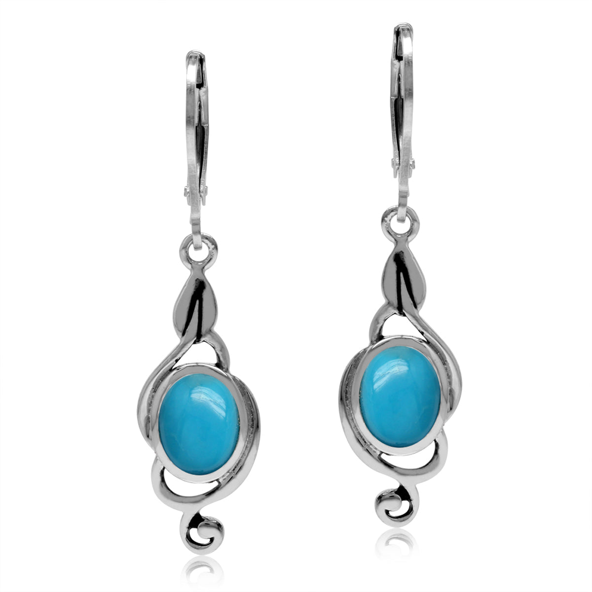 Genuine Oval Shape Arizona American Turquoise 925 Sterling Silver Swirl Drop Dangle Leverback Earrings Jewelry for Women - Silvershake-store