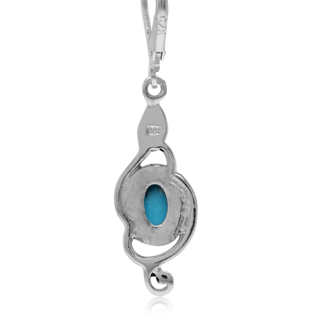 Genuine Oval Shape Arizona American Turquoise 925 Sterling Silver Swirl Drop Dangle Leverback Earrings Jewelry for Women - Silvershake-store