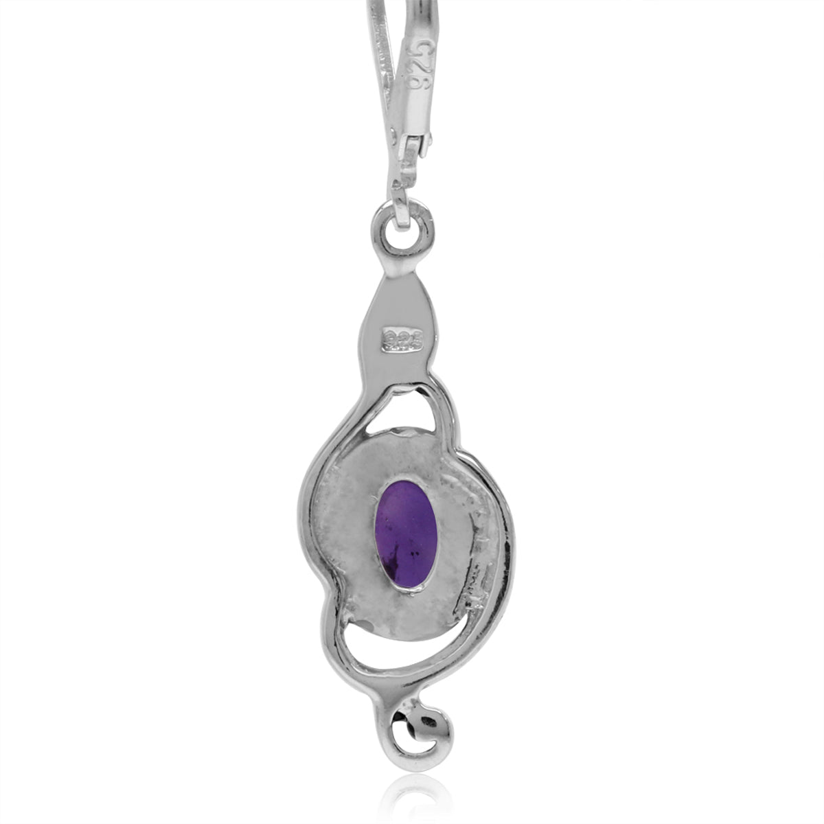 Cabochon Oval Shape Amethyst 925 Sterling Silver Swirl Drop Dangle Leverback Earrings - Silvershake-store