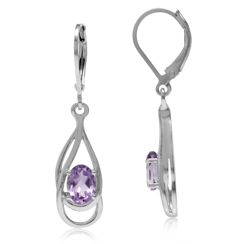 1.48ct. Natural Oval Shape Amethyst 925 Sterling Silver Drop Dangle Leverback Earrings - Silvershake-store