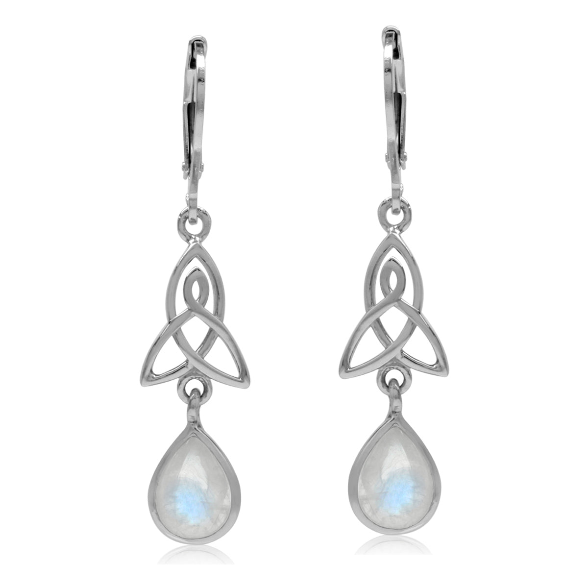 Natural Moonstone 925 Sterling Silver Triquetra Celtic Knot Drop Dangle Leverback Earrings - Silvershake-store