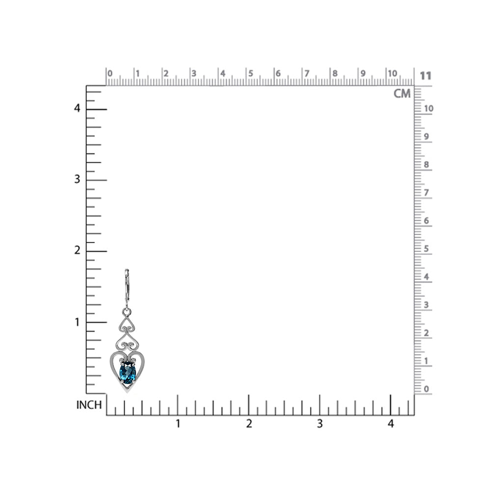 2.92ct. Genuine London Blue Topaz 925 Sterling Silver Triple Heart Victorian Style Leverback Earrings - Silvershake-store
