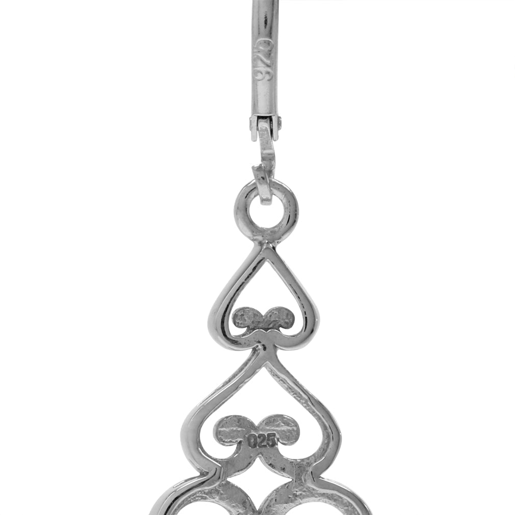 2.92ct. Genuine London Blue Topaz 925 Sterling Silver Triple Heart Victorian Style Leverback Earrings - Silvershake-store