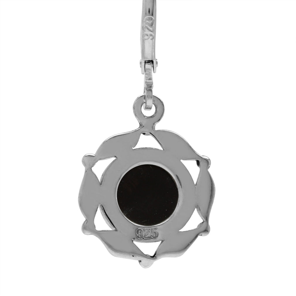 8mm Genuine Black Onyx 925 Sterling Silver Leaf Eternity Leverback Dangle Earrings - Silvershake-store