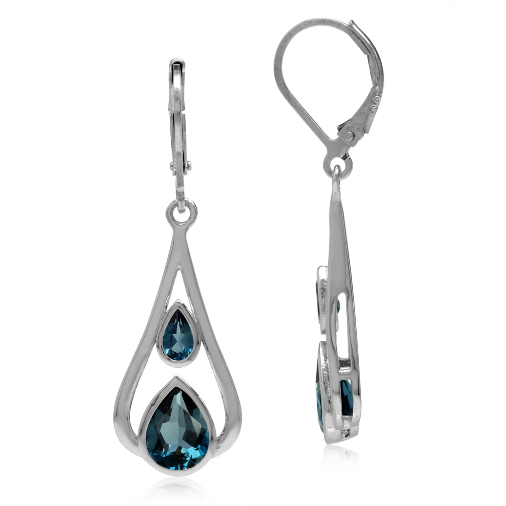 3.06ct. Genuine Pear Shape London Blue Topaz 925 Sterling Silver Drop Dangle Leverback Earrings - Silvershake-store