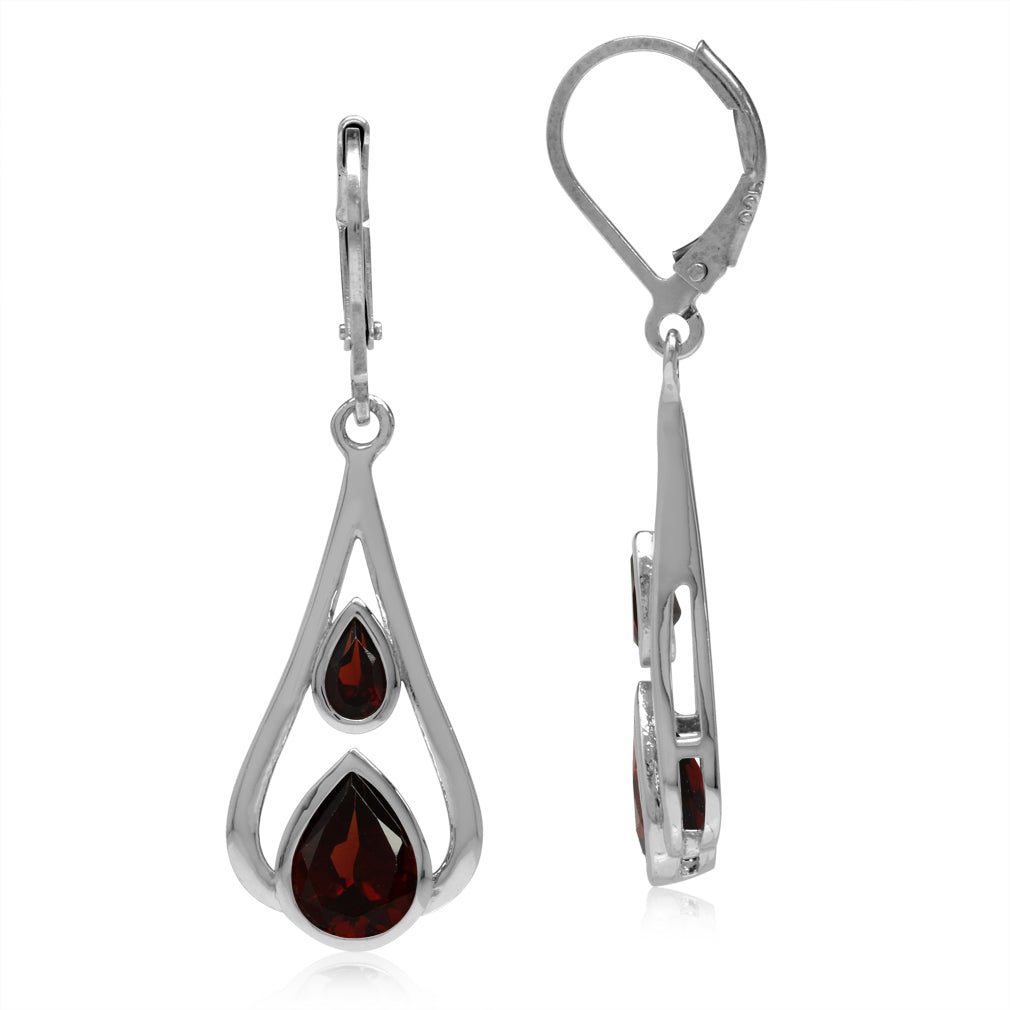 3.58ct. Natural Pear Shape Garnet White Gold Plated 925 Sterling Silver Drop Dangle Leverback Earrings - Silvershake-store