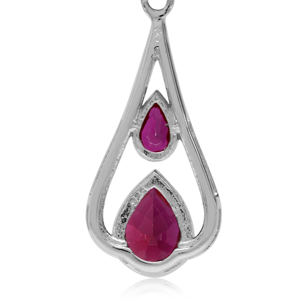 Pear Shape Synthetic Red Ruby White Gold Plated 925 Sterling Silver Drop Dangle Leverback Earrings - Silvershake-store