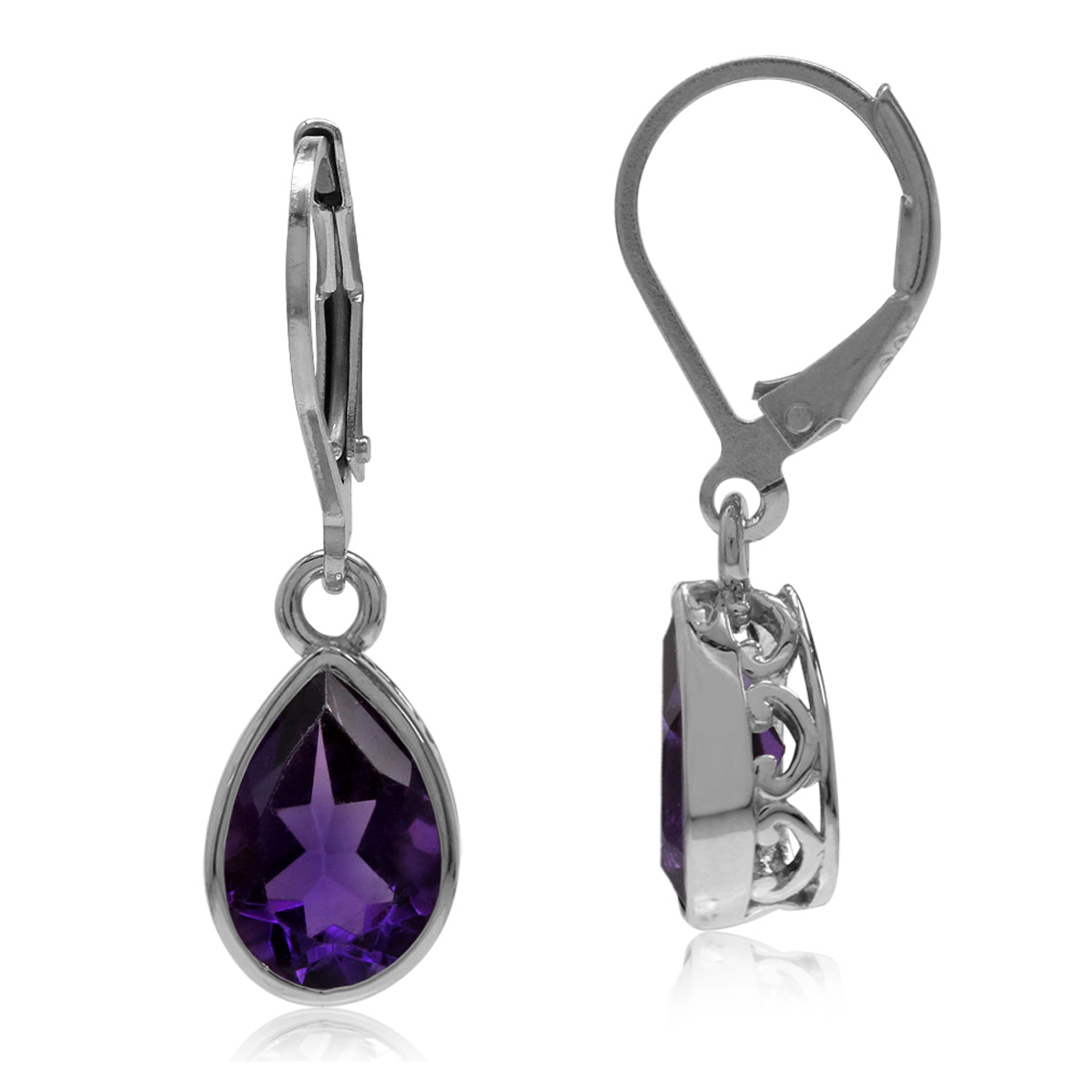3.44ct. African Amethyst 925 Sterling Silver Heart Victorian Style Drop Dangle Leverback Earrings - Silvershake-store