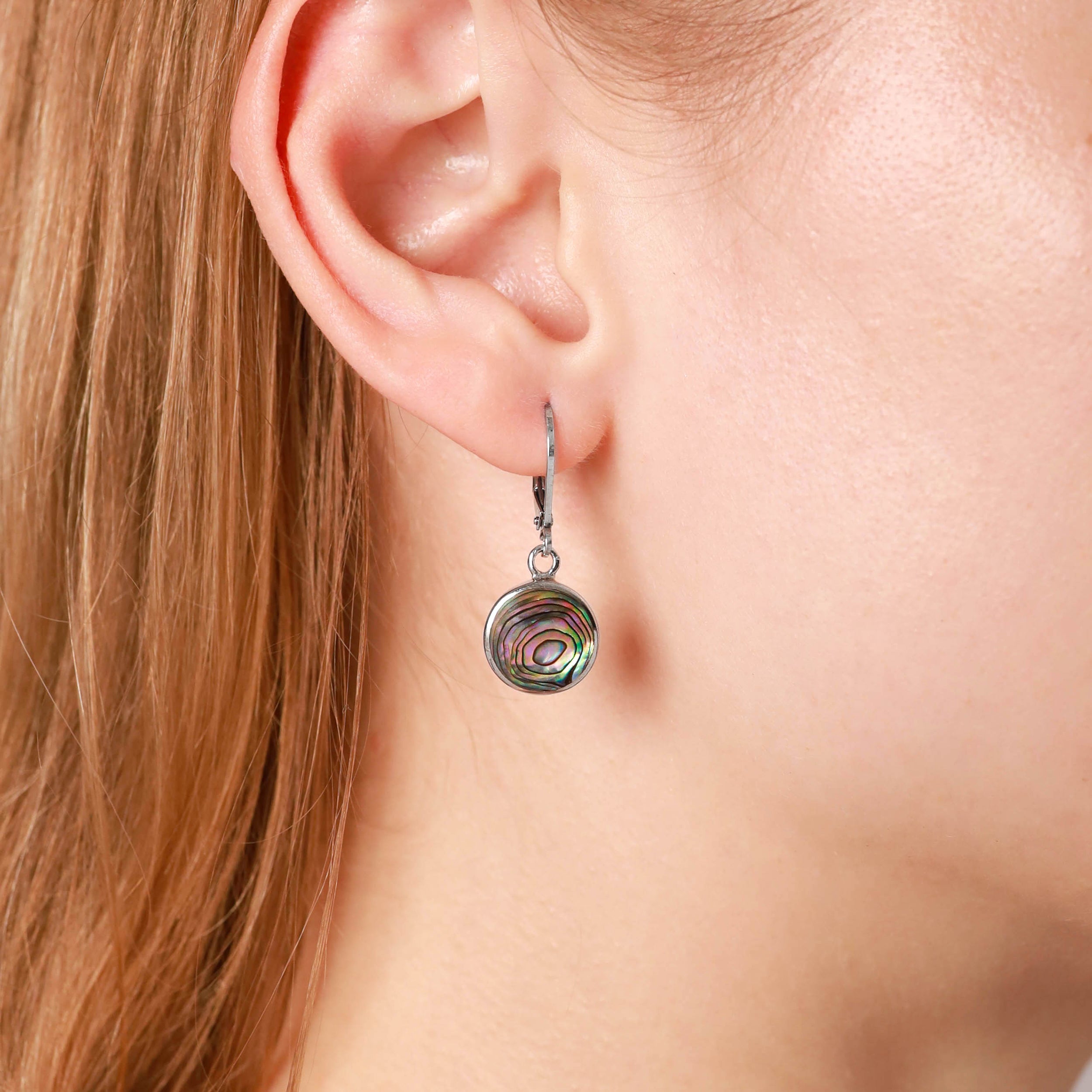 10mm Labradorite White Gold Plated 925 Sterling Silver Leverback Earrings - Silvershake-store