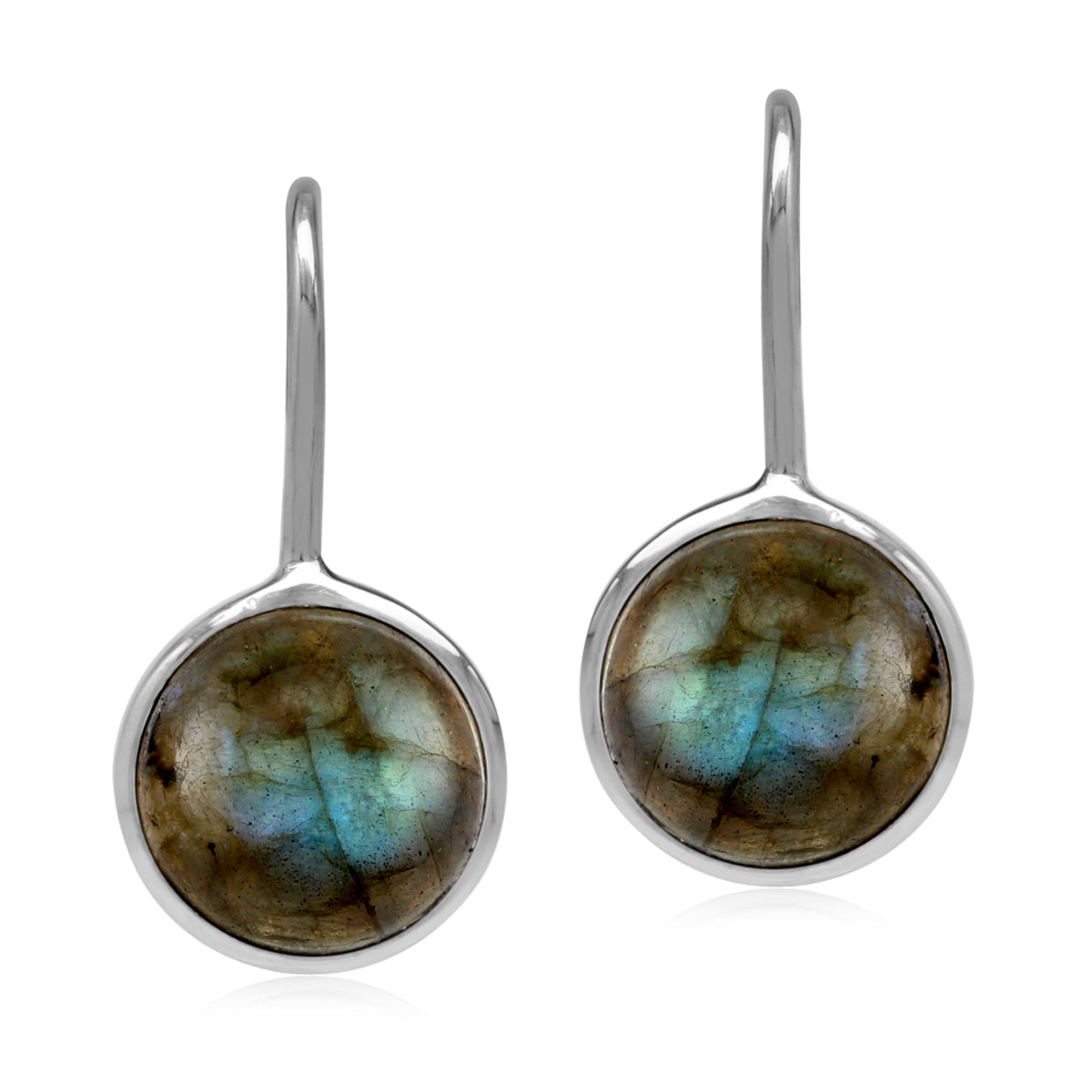 10mm Labradorite White Gold Plated 925 Sterling Silver Leverback Earrings - Silvershake-store