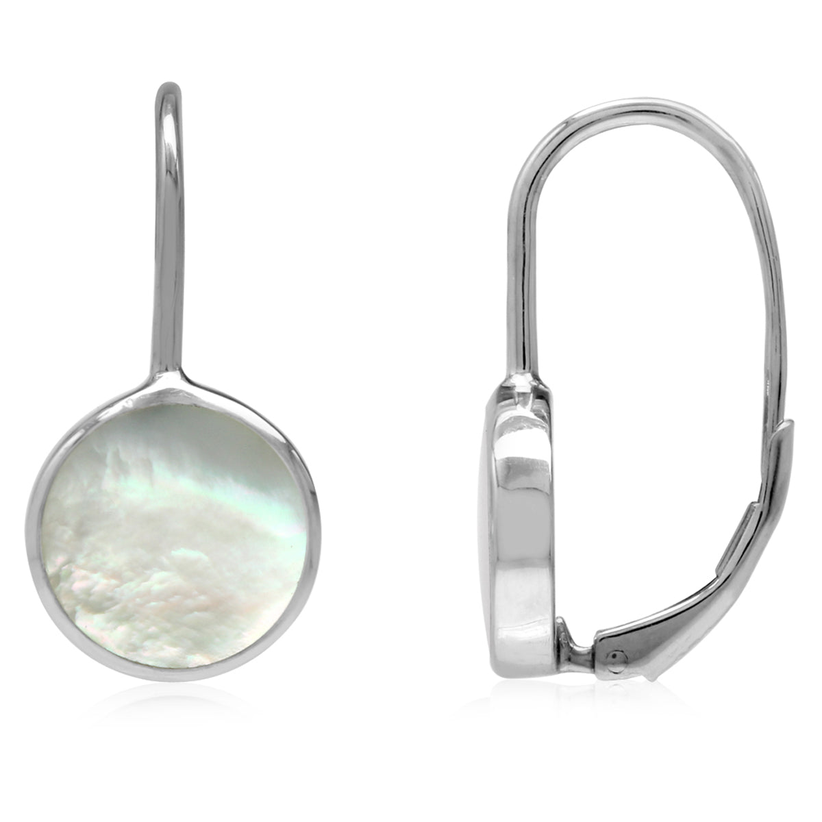 10mm Mother of Pearl White Gold Plated 925 Sterling Silver Leverback Earrings - Silvershake-store