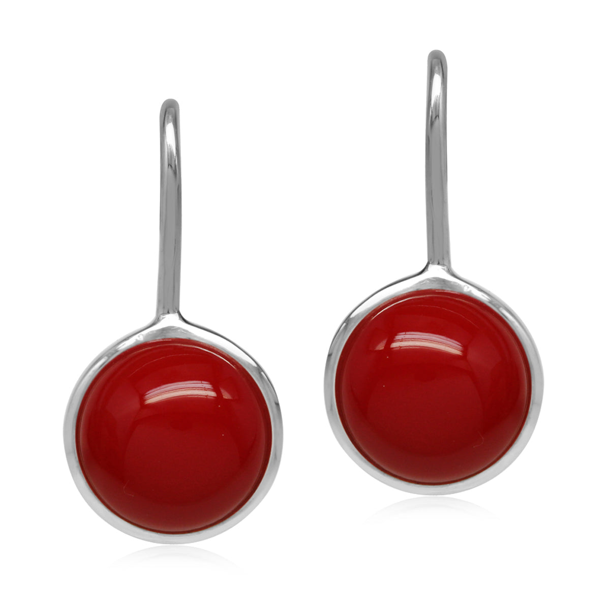 10mm Created Red Coral White Gold Plated 925 Sterling Silver Leverback Earrings - Silvershake-store