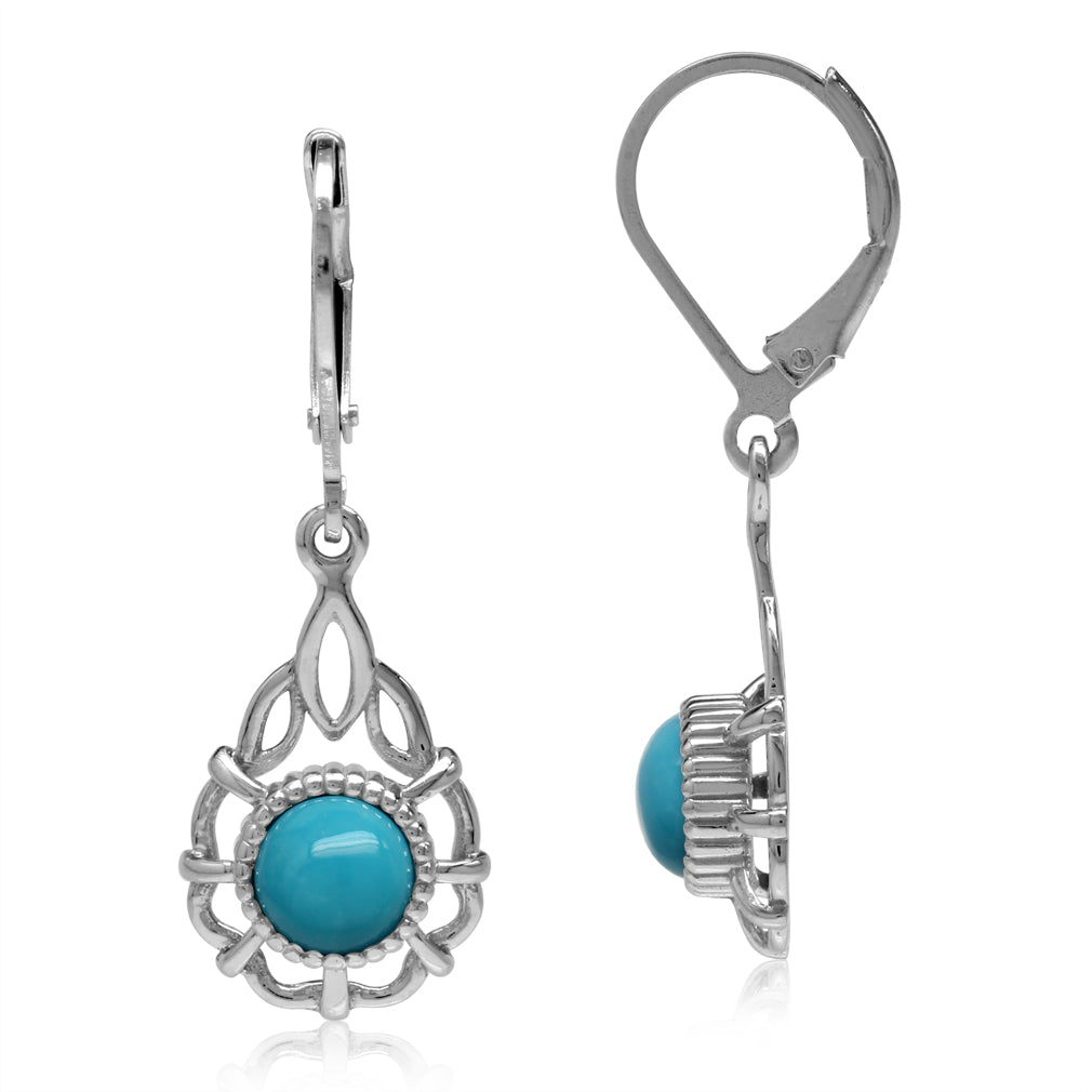 Genuine Arizona American Turquoise Gold Plated 925 Sterling Silver Filigree Drop Dangle Leverback Earrings Jewelry for Women - Silvershake-store