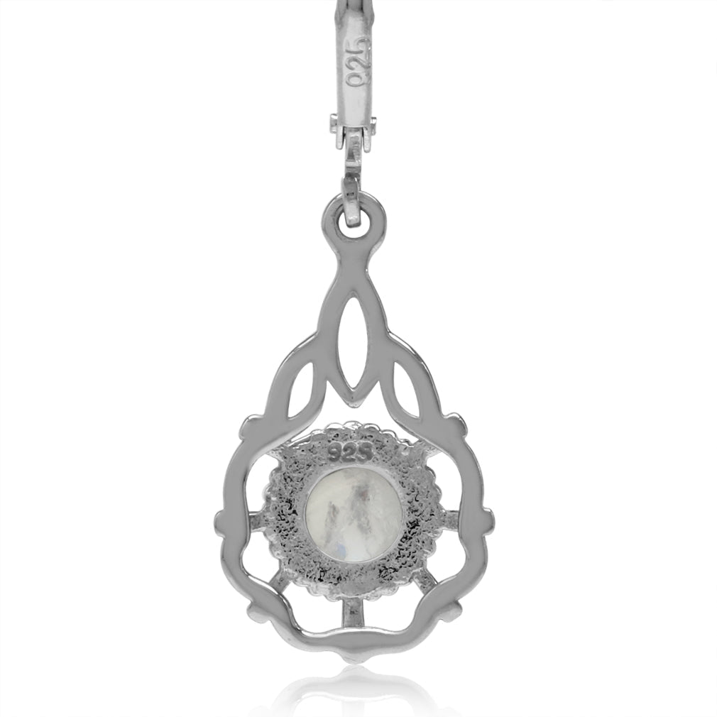 Natural Moonstone White Gold Plated 925 Sterling Silver Filigree Drop Dangle Leverback Earrings - Silvershake-store