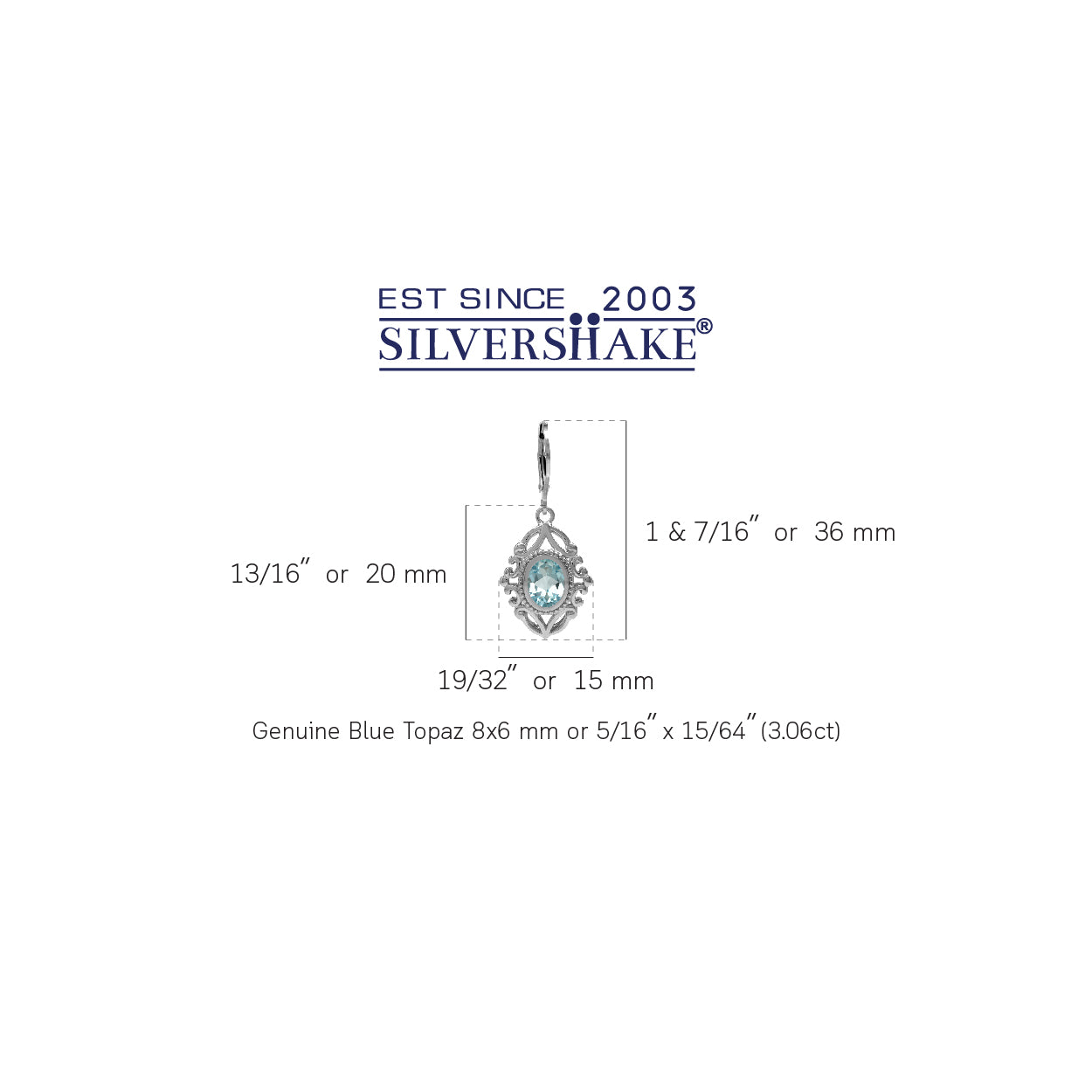 3.06ct. Genuine Oval Shape Blue Topaz 925 Sterling Silver Baroque Inspired Leverback Dangle Earrings - Silvershake-store
