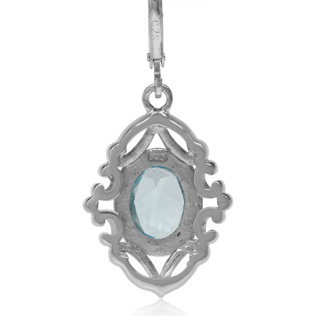 3.06ct. Genuine Oval Shape Blue Topaz 925 Sterling Silver Baroque Inspired Leverback Dangle Earrings - Silvershake-store