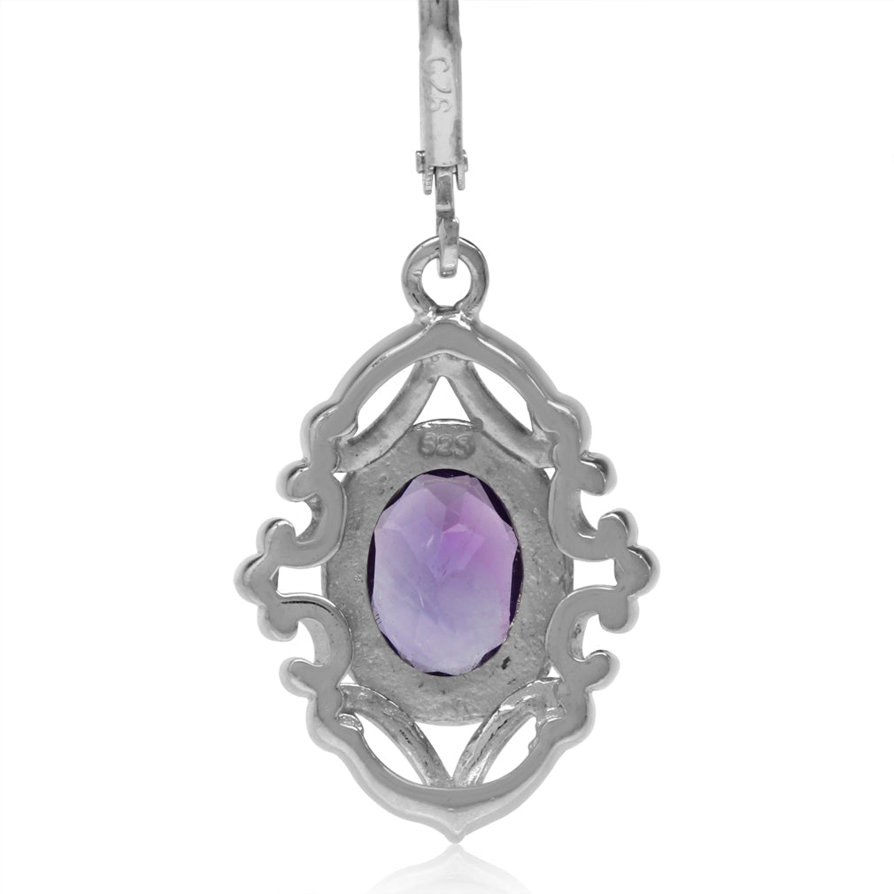 2.28ct. Natural Oval Shape African Amethyst 925 Sterling Silver Baroque Inspired Leverback Dangle Earrings - Silvershake-store