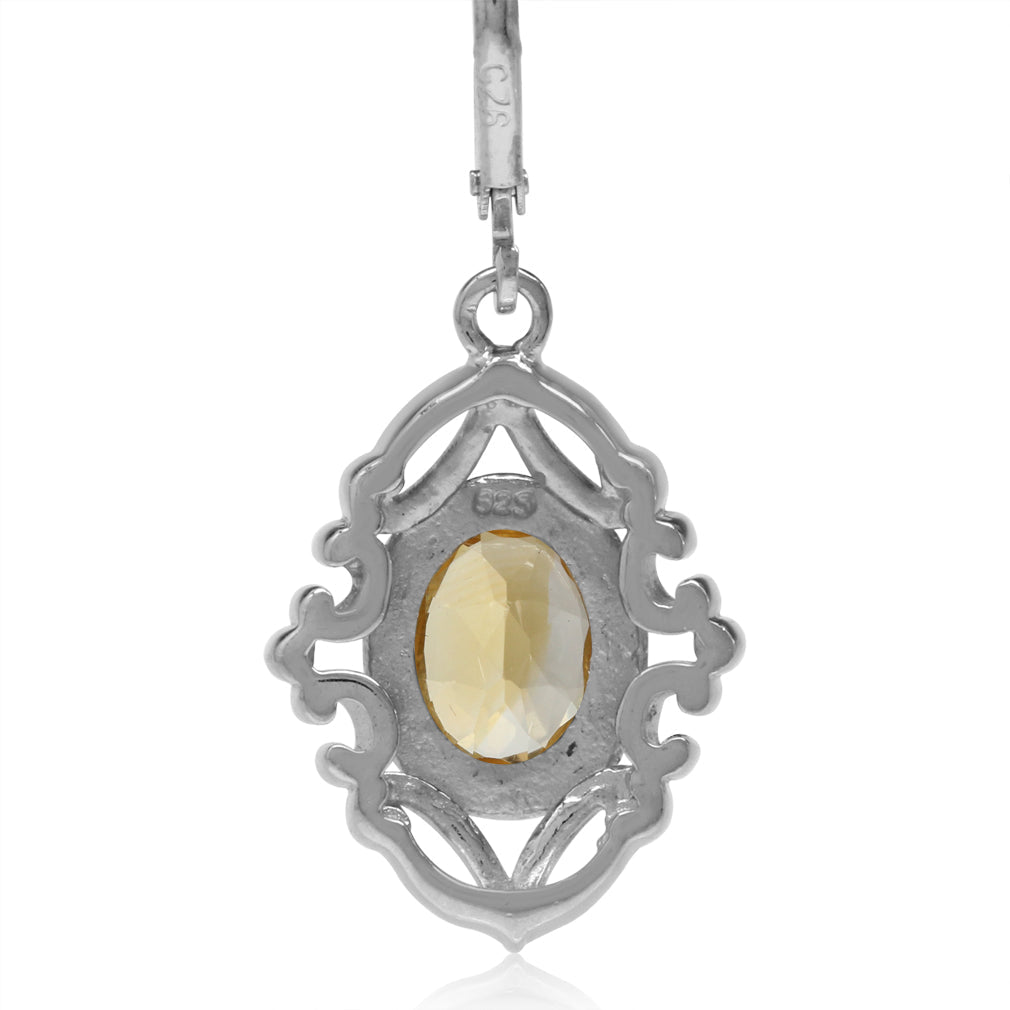 2.2ct. Natural Oval Shape Citrine 925 Sterling Silver Baroque Inspired Leverback Dangle Earrings - Silvershake-store