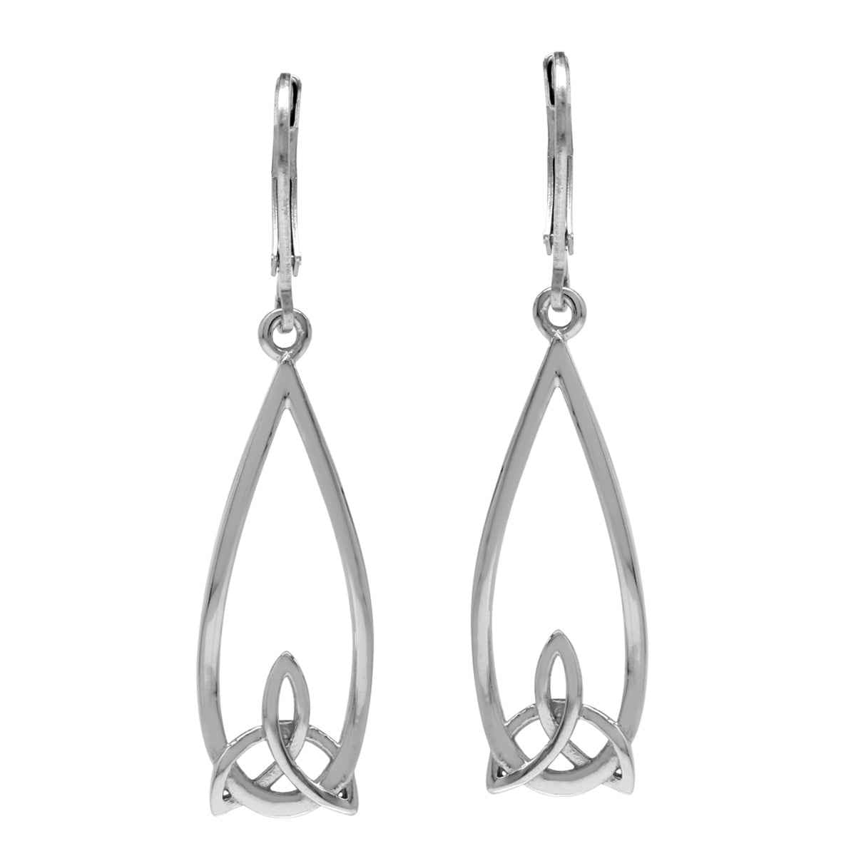 White Gold Plated 925 Sterling Silver Triquetra Celtic Knot Drop Dangle Leverback Ea - Silvershake-store