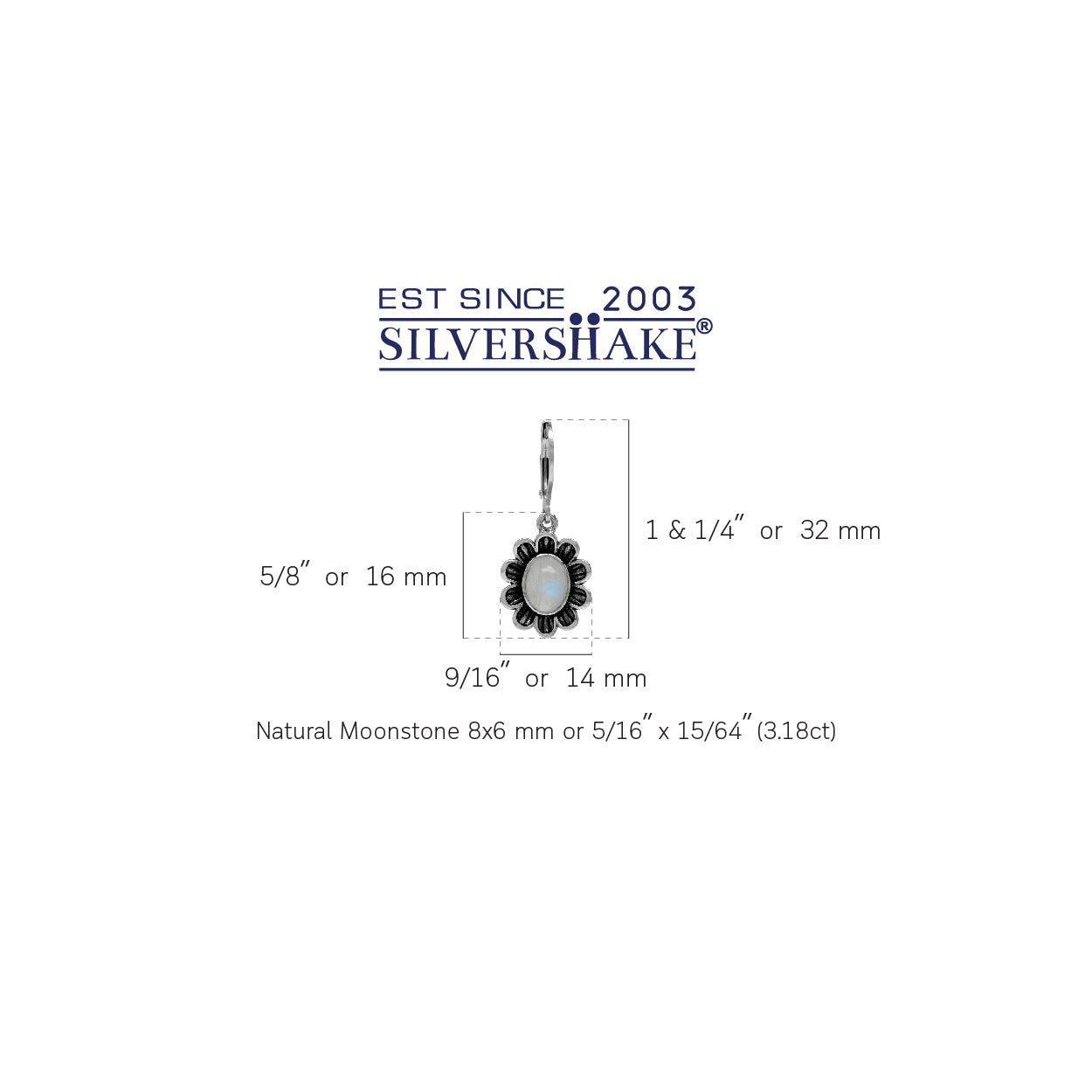 8x6mm Natural Oval Shape Moonstone 925 Sterling Silver Flower Leverback Dangle Earrings - Silvershake-store