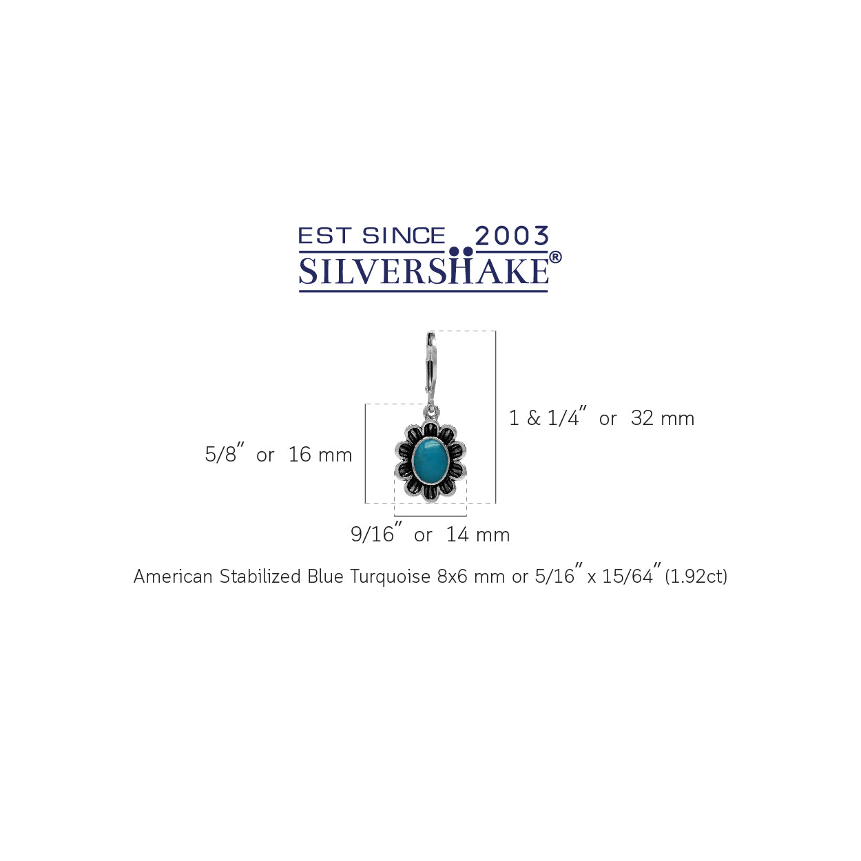 8x6mm Genuine Oval Shape Arizona American Turquoise 925 Sterling Silver Flower Leverback Dangle Earrings Jewelry for Women - Silvershake-store