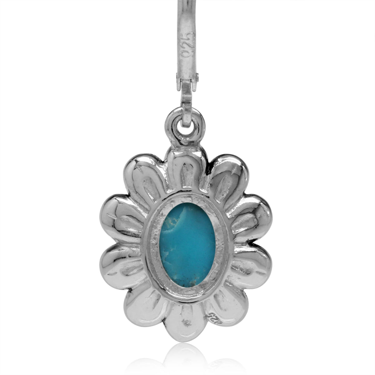 8x6mm Genuine Oval Shape Arizona American Turquoise 925 Sterling Silver Flower Leverback Dangle Earrings Jewelry for Women - Silvershake-store