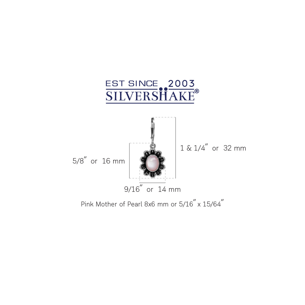 8x6mm Oval Shape Pink Mother of Pearl 925 Sterling Silver Flower Leverback Dangle Earrings - Silvershake-store