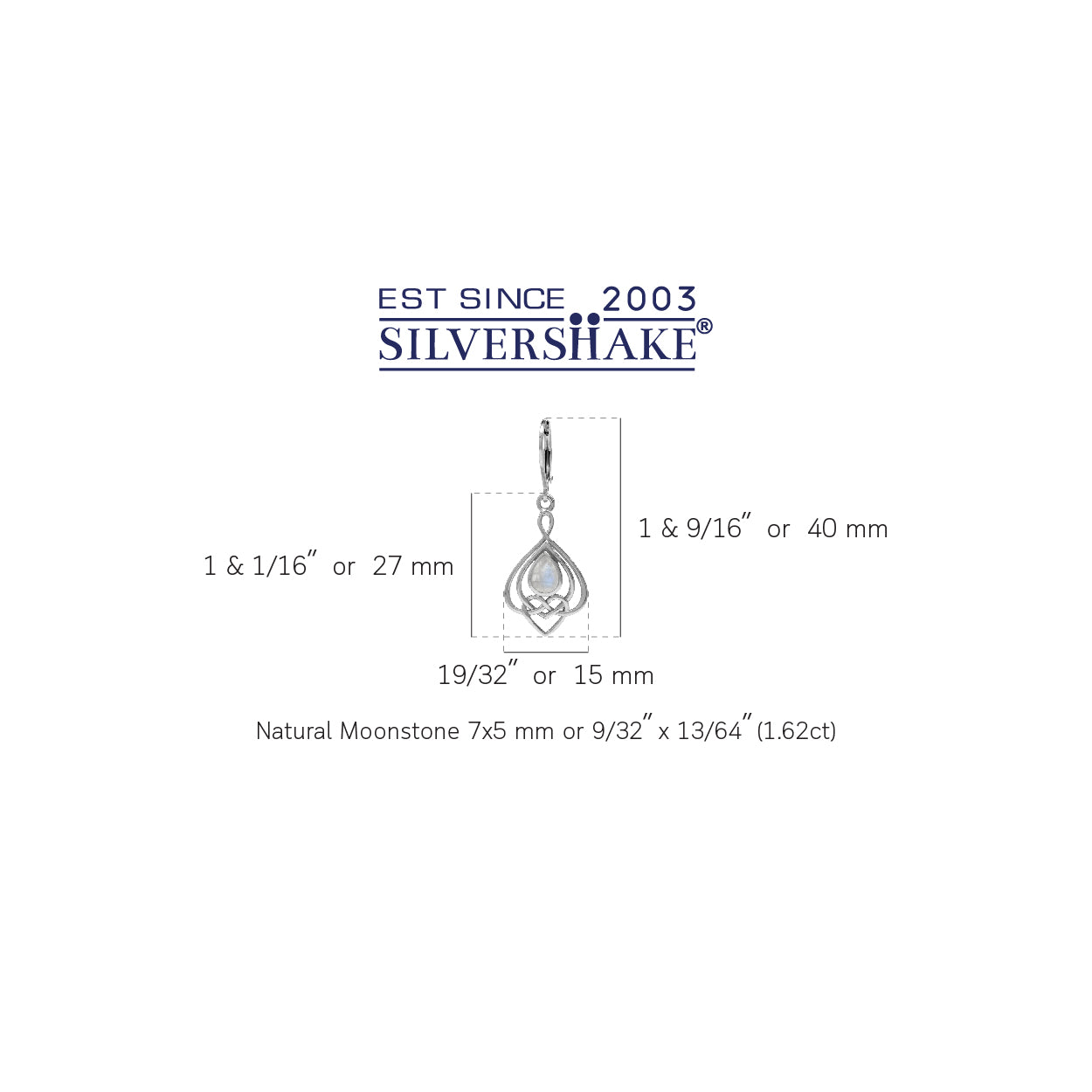 Natural Moonstone 925 Sterling Silver Celtic Heart Knot Drop Dangle Leverback Earrings - Silvershake-store