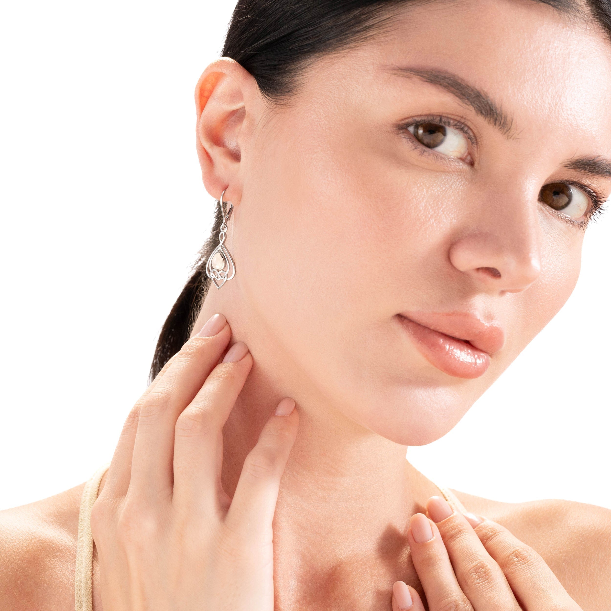 Labradorite 925 Sterling Silver Celtic Heart Knot Drop Dangle Leverback Earrings - Silvershake-store