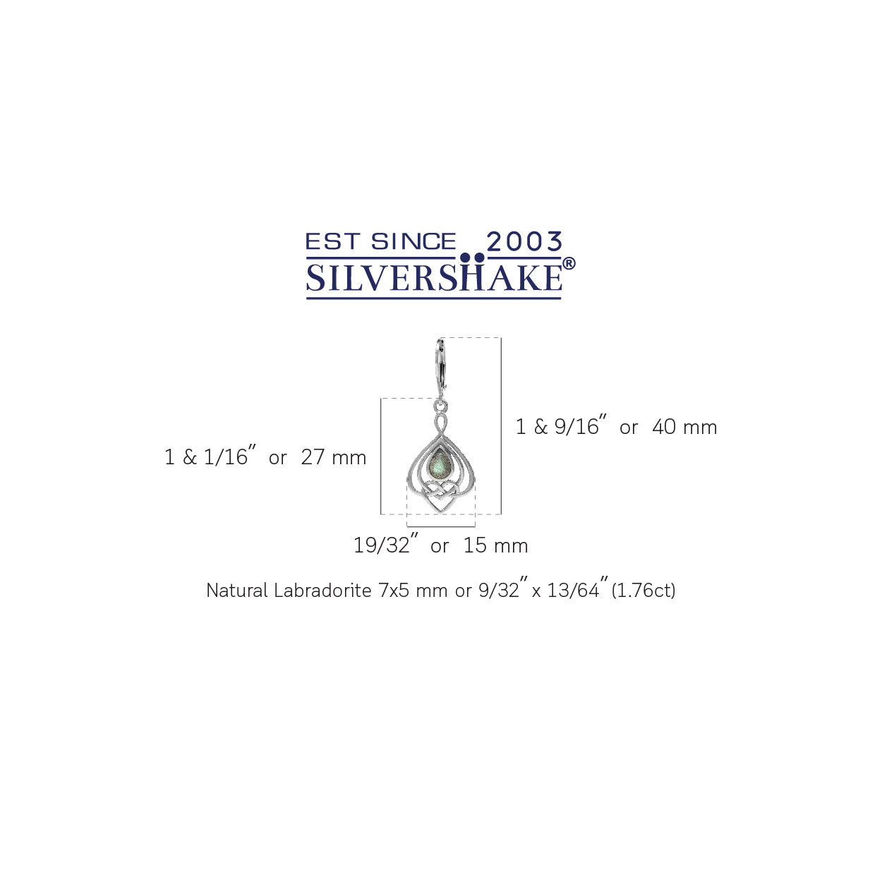 Labradorite 925 Sterling Silver Celtic Heart Knot Drop Dangle Leverback Earrings - Silvershake-store