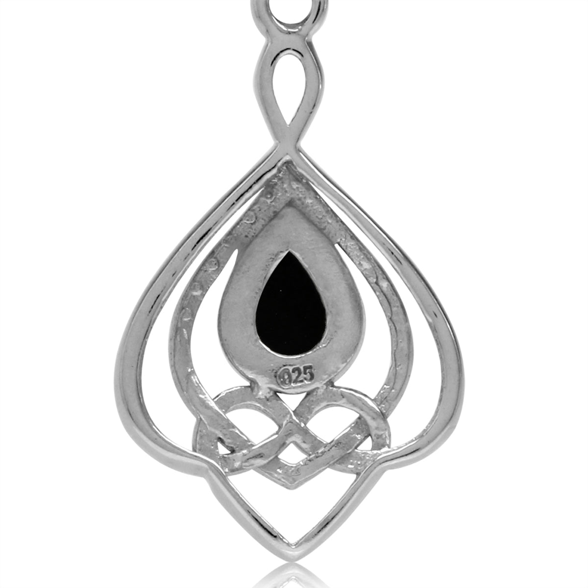 Genuine Black Onyx 925 Sterling Silver Celtic Heart Knot Drop Dangle Leverback Earrings - Silvershake-store