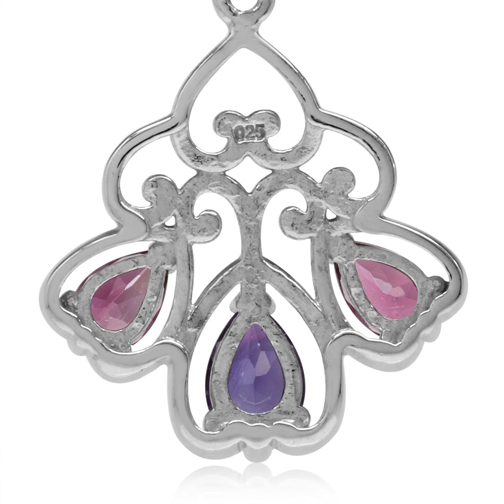 Natural African Amethyst and Tourmaline 925 Sterling Silver Heart Victorian Style Leverback Earrings - Silvershake-store