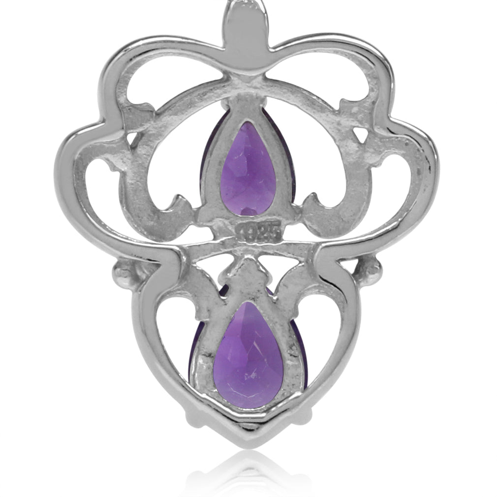 2.1ct. Natural African Amethyst 925 Sterling Silver Heart Victorian Style Leverback Dangle Earrings - Silvershake-store