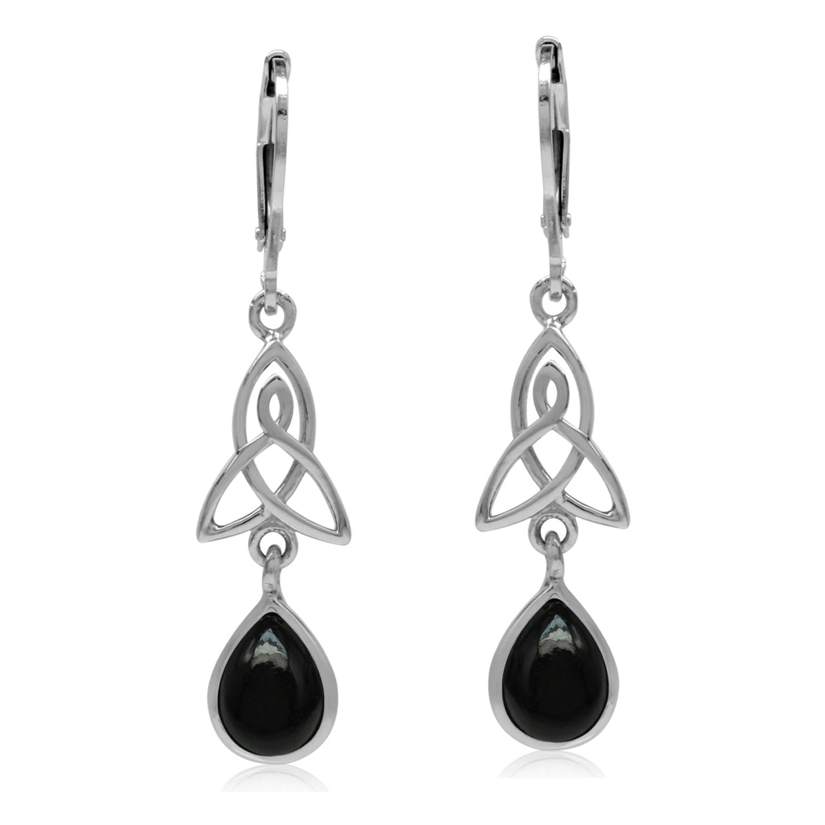 Natural Black Onyx 925 Sterling Silver Triquetra Celtic Knot Drop Dangle Leverback Earrings - Silvershake-store