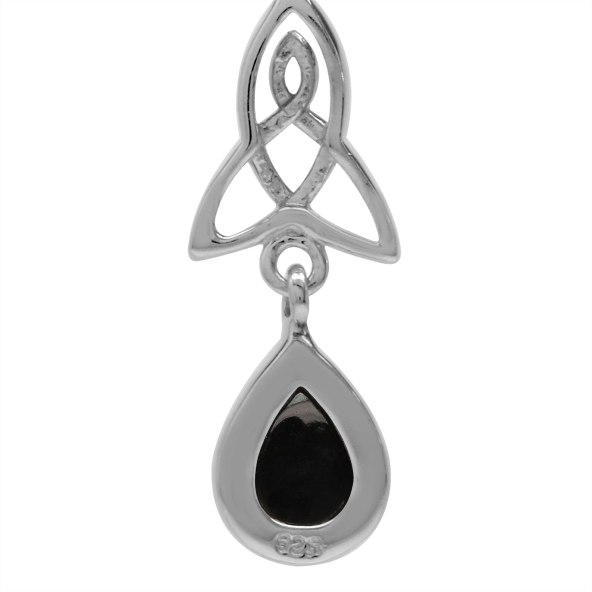 Natural Black Onyx 925 Sterling Silver Triquetra Celtic Knot Drop Dangle Leverback Earrings - Silvershake-store