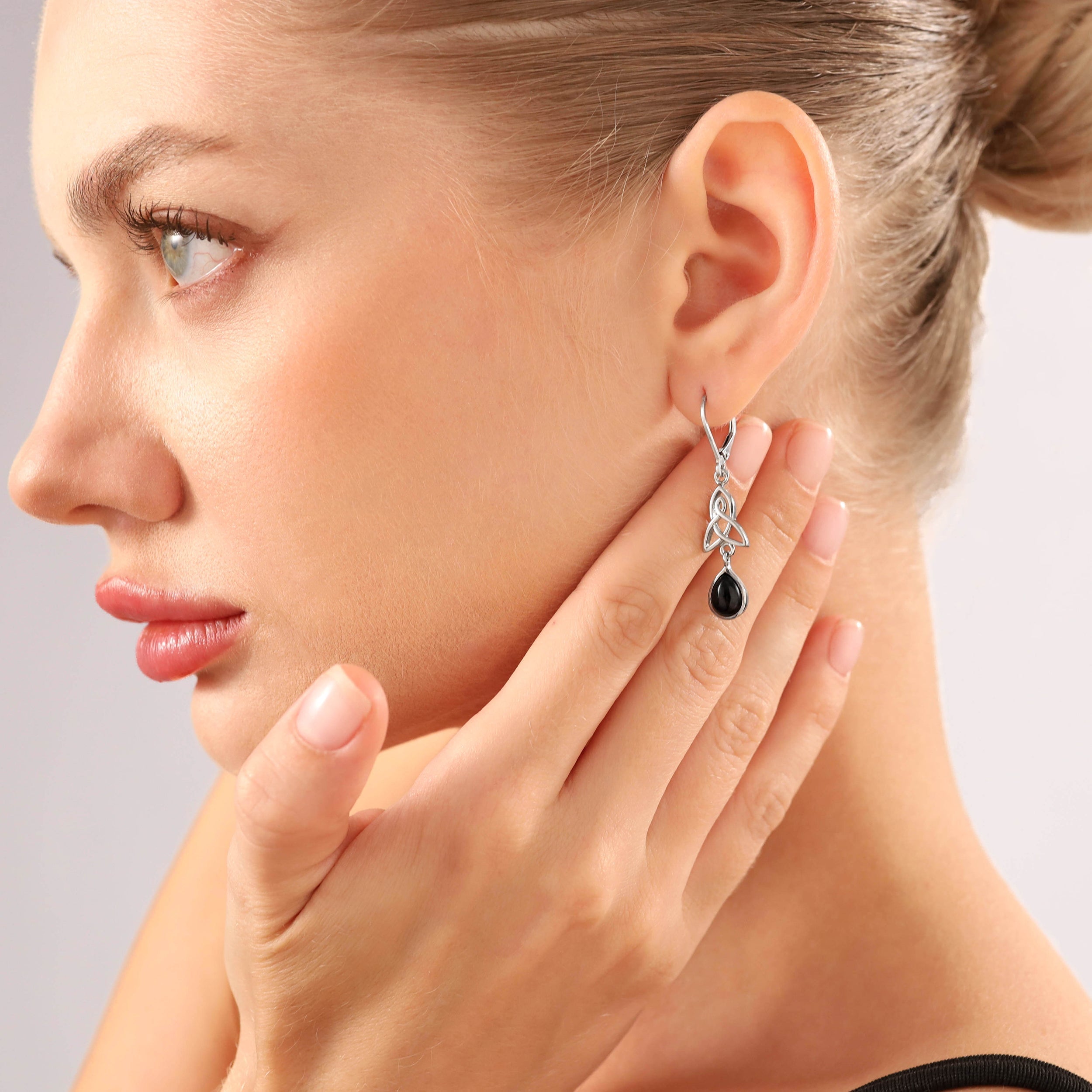 Pink Mother of Pearl 925 Sterling Silver Triquetra Celtic Knot Drop Dangle Leverback Earrings - Silvershake-store