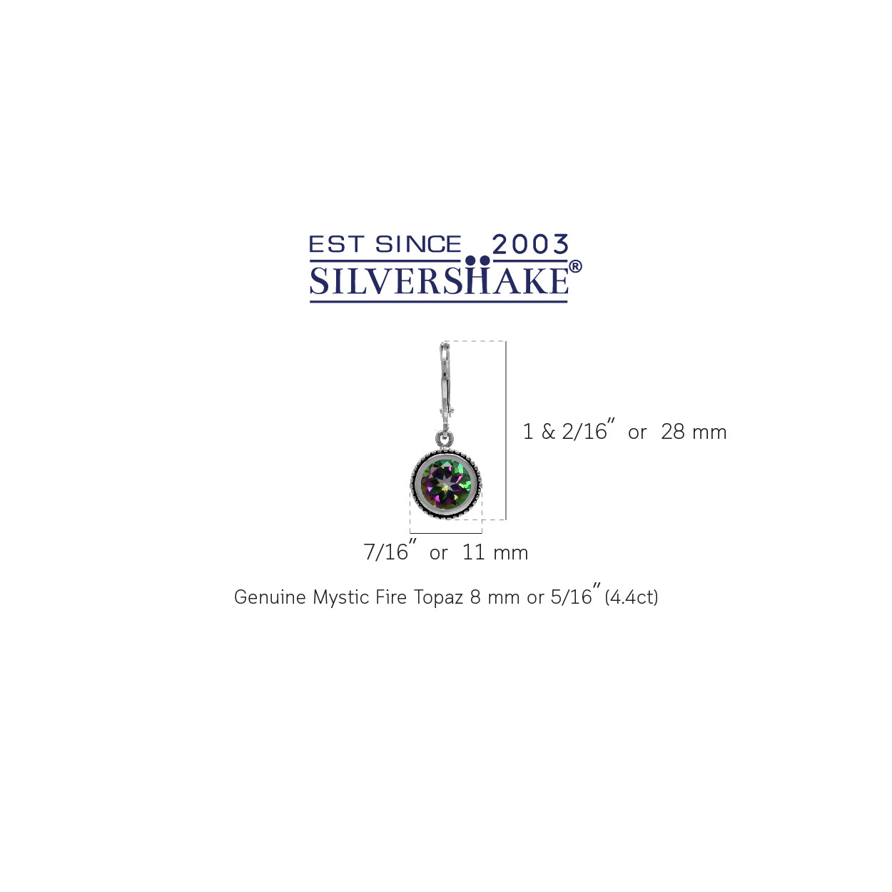 4.44ct. 8mm Round Mystic Fire Topaz 925 Sterling Silver Filigree Balinese Style Leverback Earrings - Silvershake-store