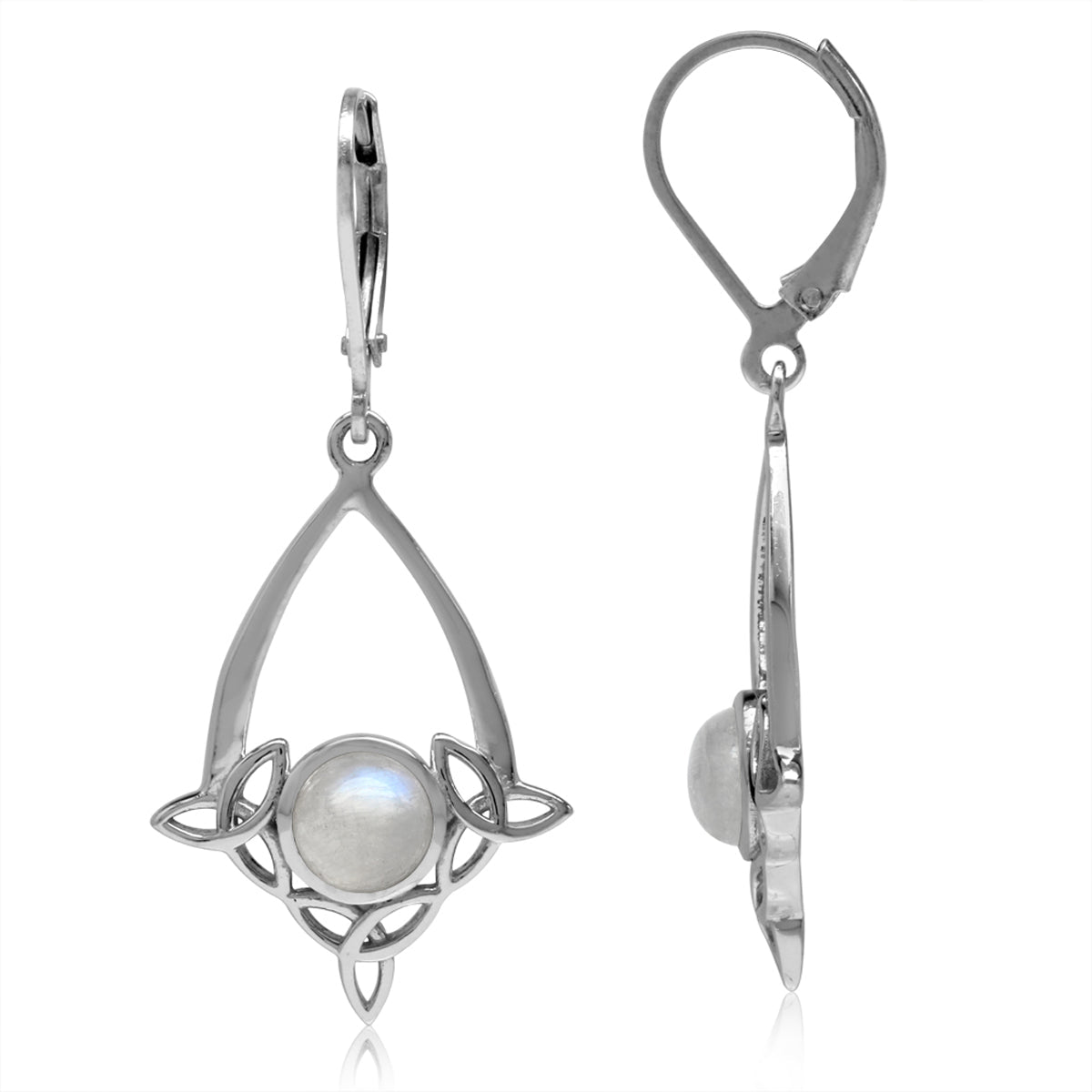 Natural Moonstone 925 Sterling Silver Triquetra Celtic Knot Drop Dangle Leverback Earrings - Silvershake-store