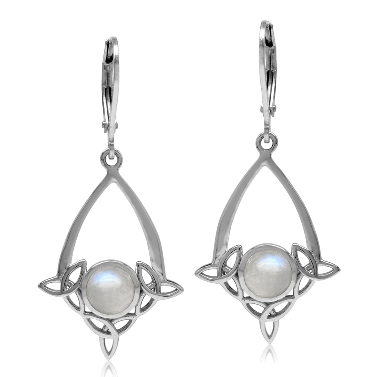 Natural Moonstone 925 Sterling Silver Triquetra Celtic Knot Drop Dangle Leverback Earrings - Silvershake-store