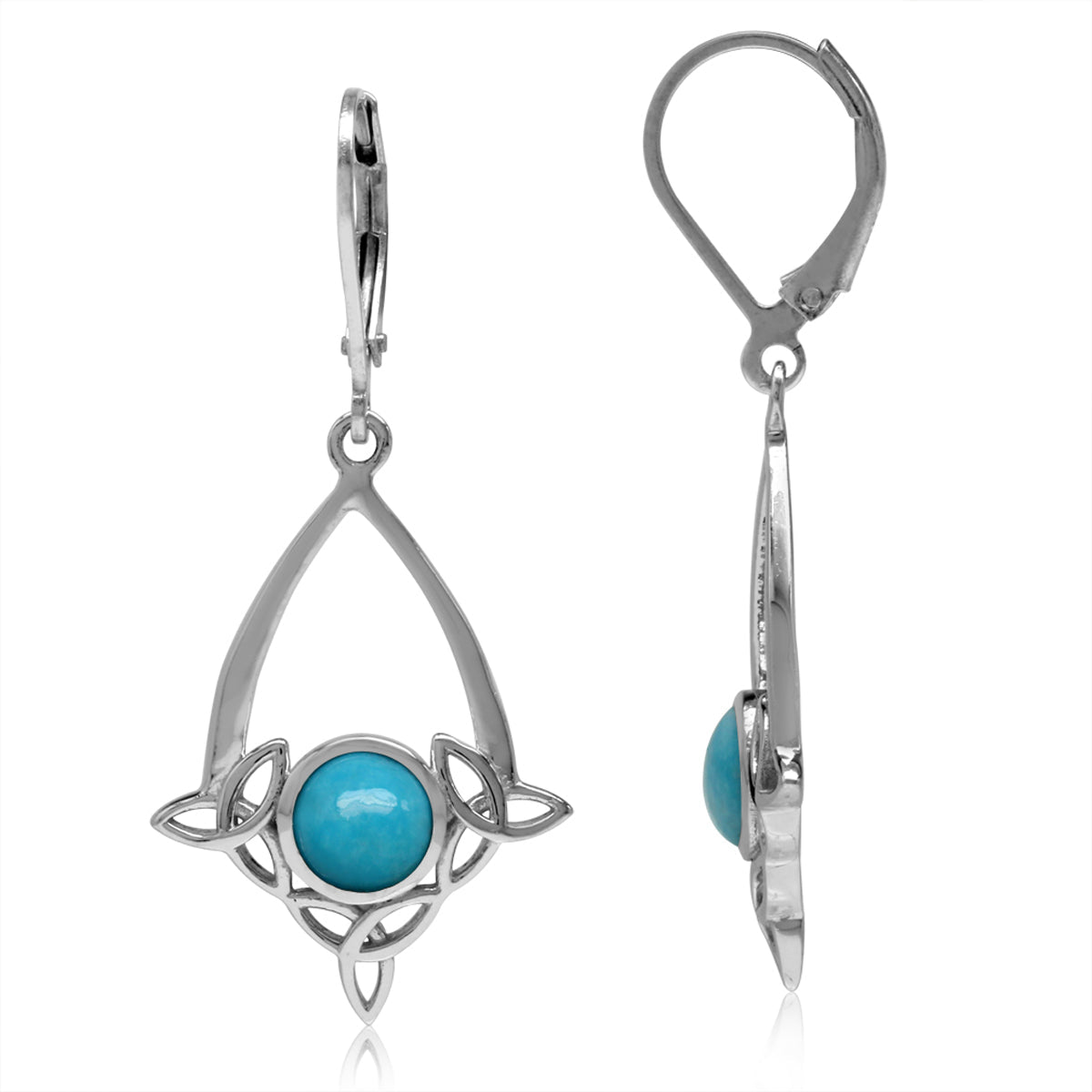 Genuine Arizona American Turquoise 925 Sterling Silver Triquetra Celtic Knot Drop Dangle Leverback Earrings Jewelry for Women - Silvershake-store