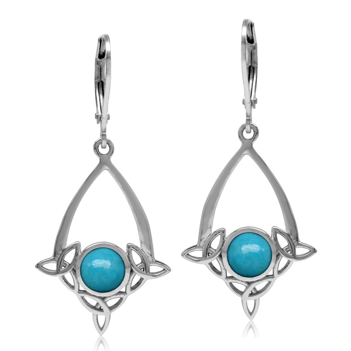 Genuine Arizona American Turquoise 925 Sterling Silver Triquetra Celtic Knot Drop Dangle Leverback Earrings Jewelry for Women - Silvershake-store