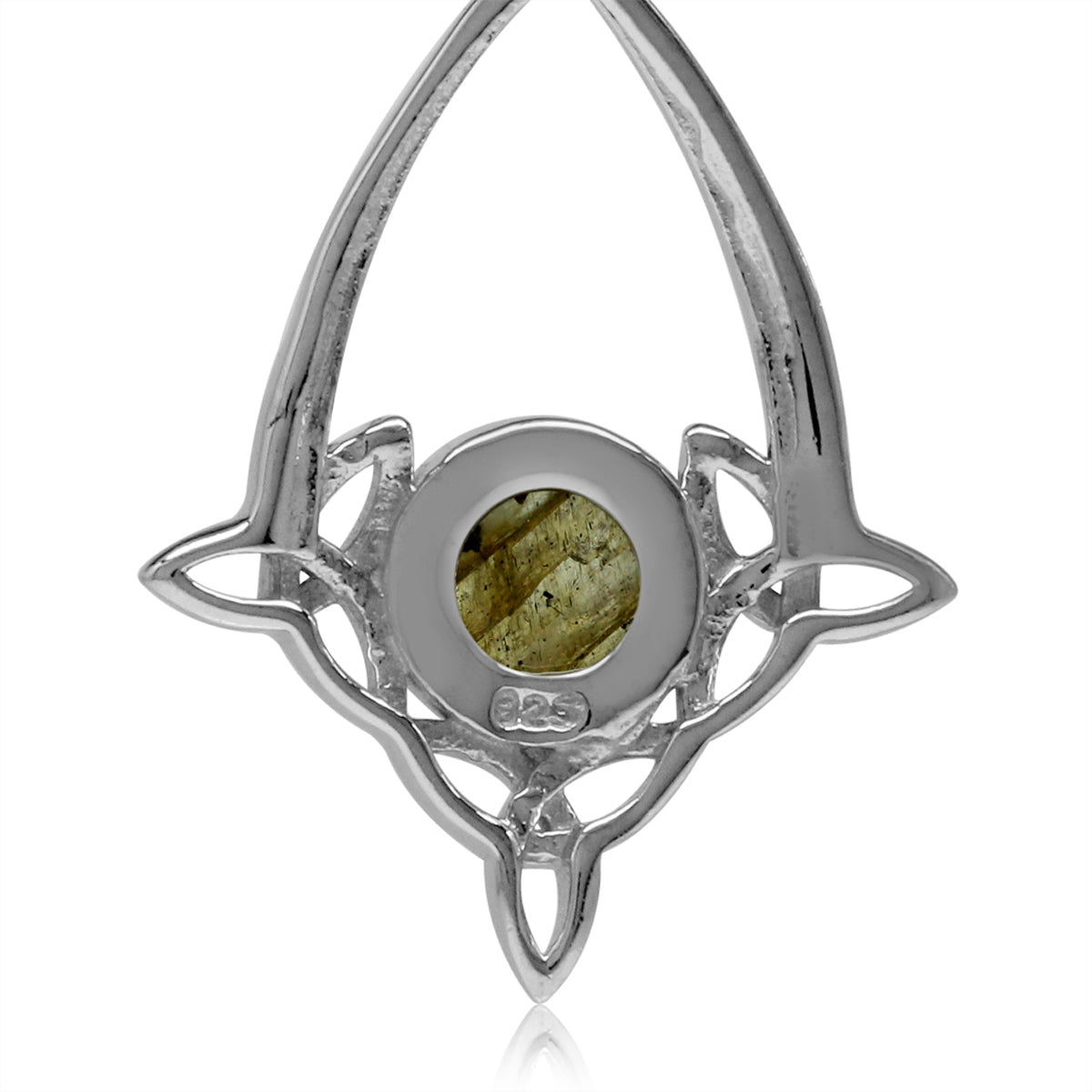 Labradorite White Gold Plated 925 Sterling Silver Triquetra Celtic Knot Drop Leverback Earrings - Silvershake-store