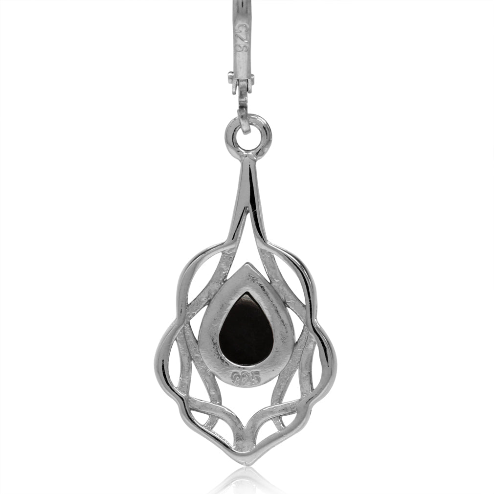 Genuine Black Onyx White Gold Plated 925 Sterling Silver Celtic Knot Drop Dangle Leverback Earrings - Silvershake-store
