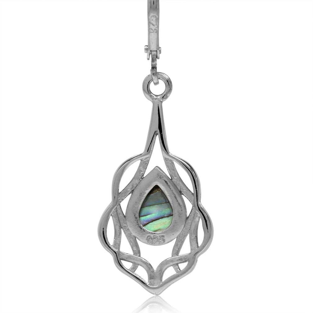 Abalone Paua Shell White Gold Plated 925 Sterling Silver Celtic Knot Drop Dangle Leverback Earrings - Silvershake-store