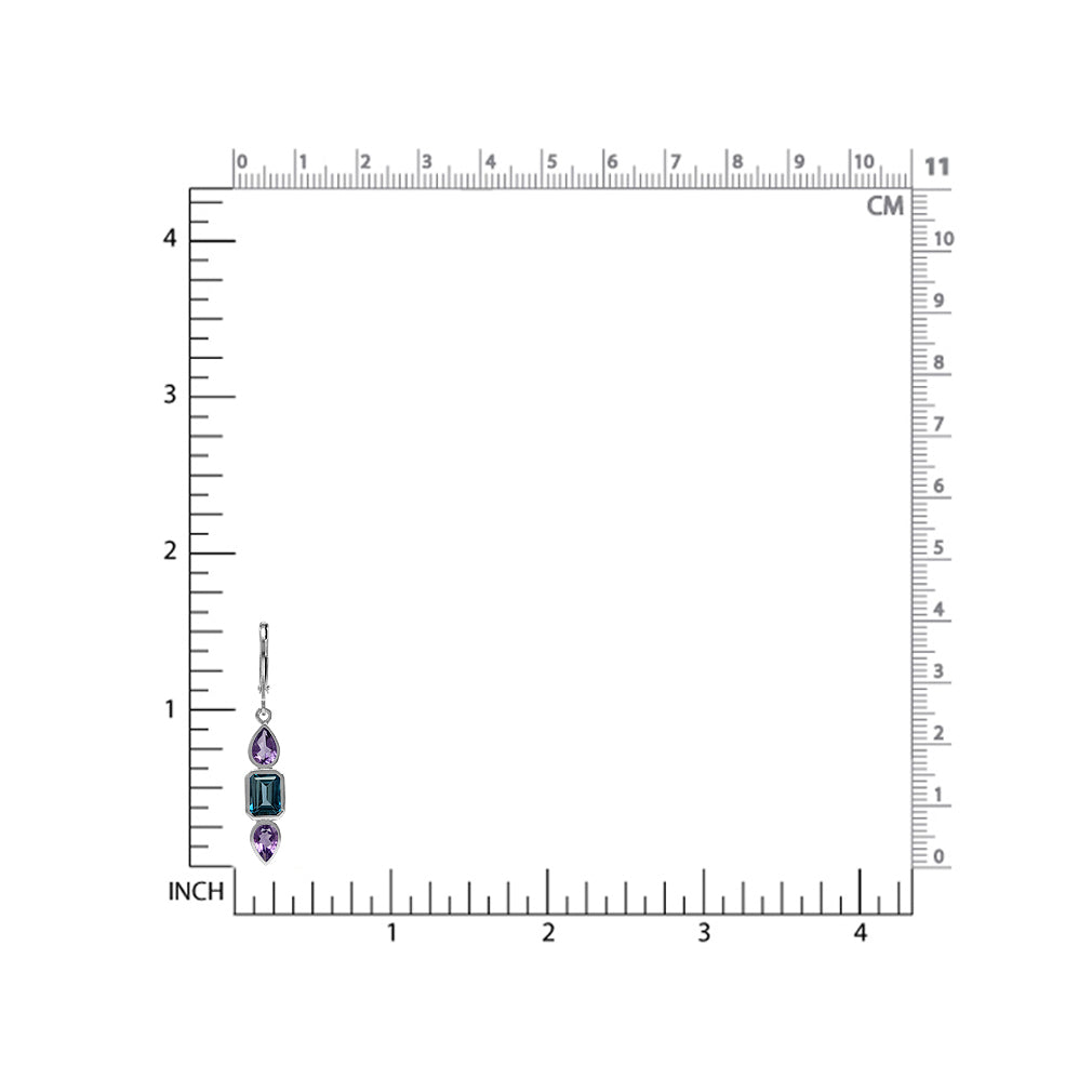 2.46ct. Genuine London Blue Topaz and Amethyst 925 Sterling Silver Leverback Dangle Earrings - Silvershake-store